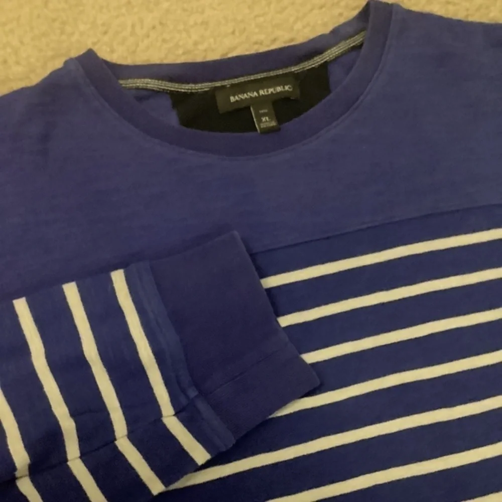Banana Republic Men’s XL Tall Royal Blue Cream 100% Cotton Striped Sweater EUC